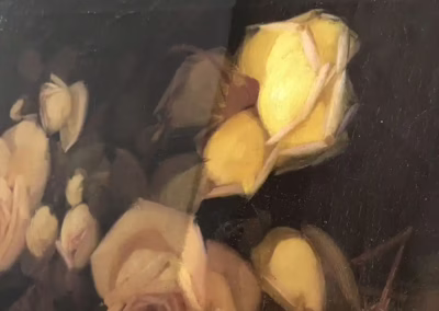 festmény restaurálás munka közben sárga rózsa