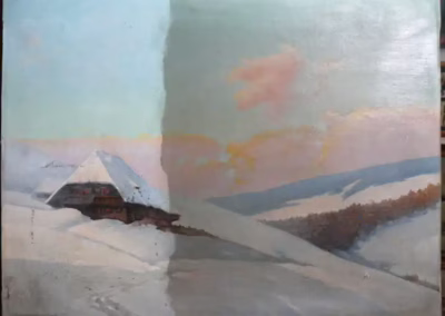 festmény restaurálás előtte utána havas tájlép