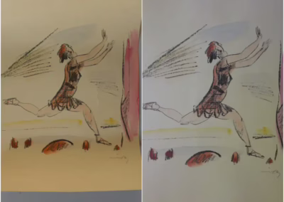 papír restaurálás előtte-utána újság ceruzarajz