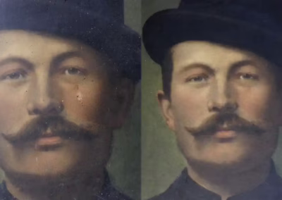 festmény restaurálás előtte utána bajszos férfi